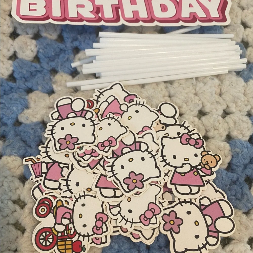 Hello Kitty Birthday Cake and Cupcake Topper Set – Party Picks & Sign 20+ Pieces